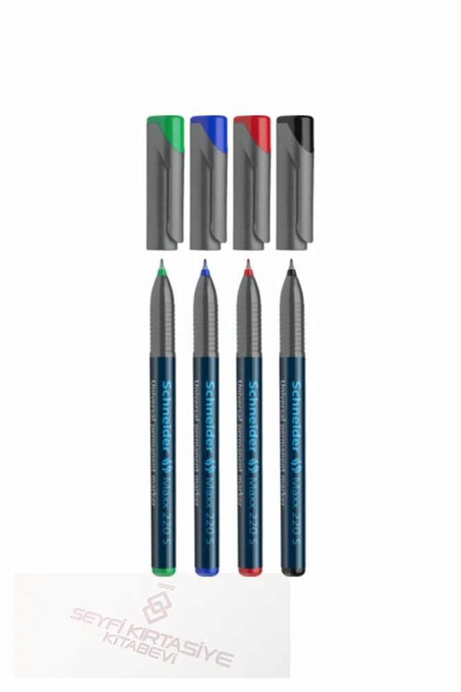 Schneider Maxx 220 Asetat Kalemi S Uç 4 Renk Set Permanent Kalem Siyah Mavi Yeşil Kırmızı