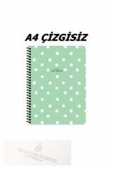 80 Yaprak A4 Puantiye Desen Telli Defter Çizgisiz Telli Beyaz 80 Sayfalı Plastik Kapak