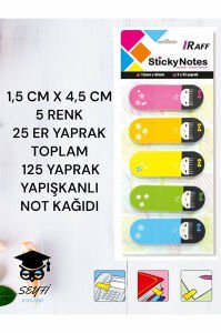 1,5 CM X 4,5 CM 5 RENK  25 ER YAPRAK TOPLAM  125 YAPRAK YAPIŞKANLI NOT KAĞIDI