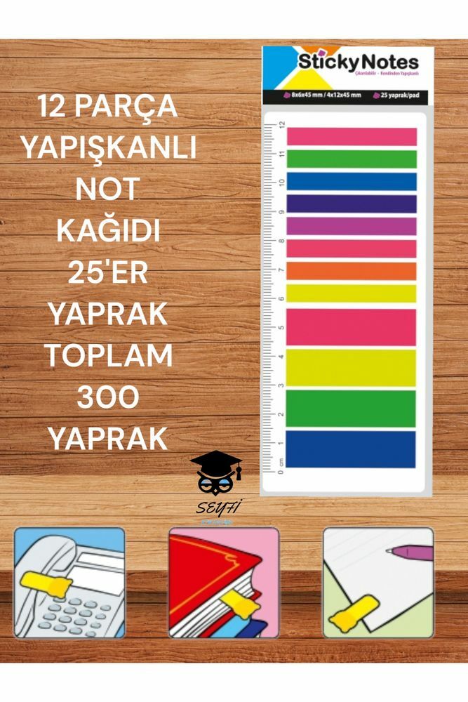 12 PARÇA YAPIŞKANLI NOT KAĞIDI 25'ER YAPRAK TOPLAM 300 YAPRAK