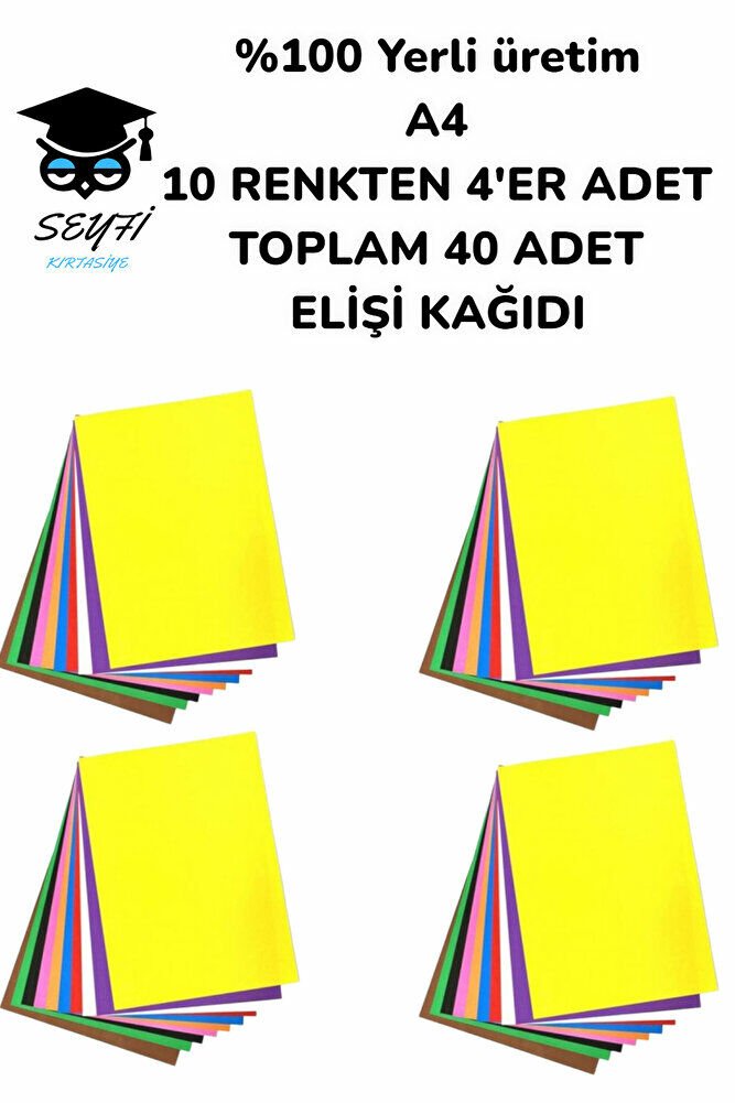 %100 Yerli üretim A4 10 RENKTEN 4'ER ADET TOPLAM 40 ADET  ELİŞİ KAĞIDI