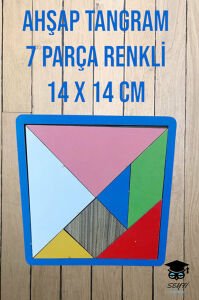 AHŞAP TANGRAM  7 PARÇA RENKLİ 14 X 14 CM