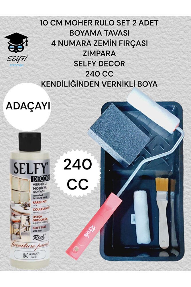 Selfy Decor 240 Cc Kendinden Vernikli Akrilik Dolap Boyama Seti + rulo tava fırça zımpara