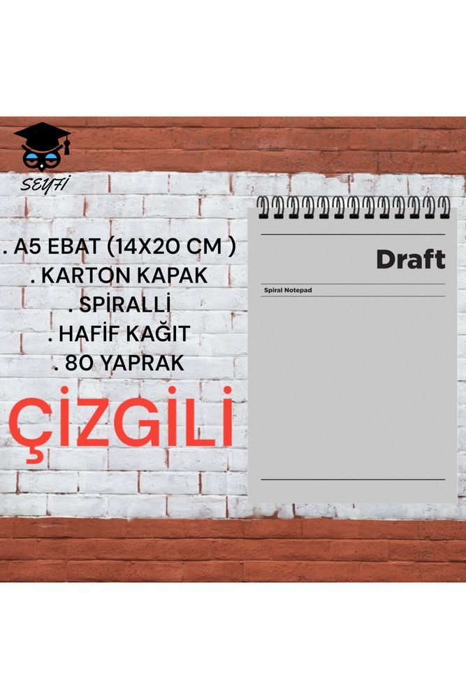 A5 14X20 CM KARELİ 80 YAPRAK ÜSTTEN AÇILIR KARTON KAPAK TELLİ HAFİF KAĞIT 1.HAMUR PERFORE DRAFT SERİ