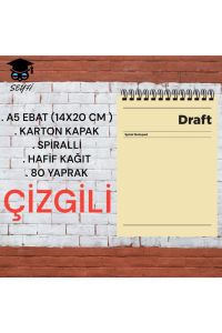 A5 14X20 CM KARELİ 80 YAPRAK ÜSTTEN AÇILIR KARTON KAPAK TELLİ HAFİF KAĞIT 1.HAMUR PERFORE DRAFT SERİ