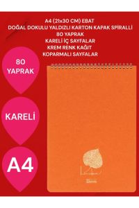 KARELİ A4 (21x30 CM) 80 YAPRAK KARTON KAPAK SPİRALLİ KREM RENK SAYFALAR ÜSTTEN AÇILIR LİNDEN