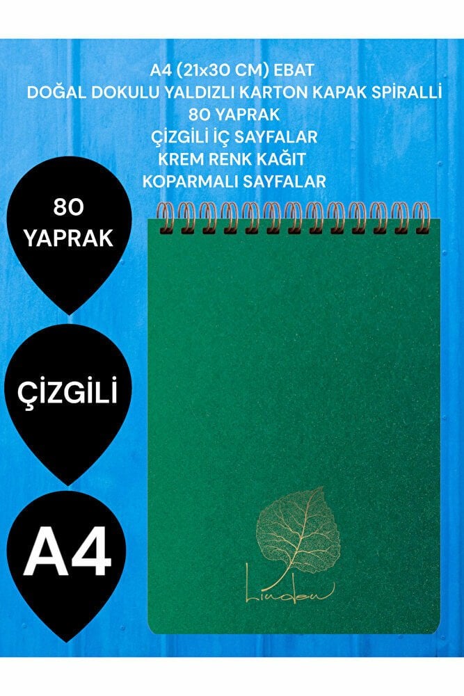 ÇİZGİLİ A4 (21x30 CM) 80 YAPRAK KARTON KAPAK SPİRALLİ KREM RENK SAYFALAR ÜSTTEN AÇILIR LİNDEN