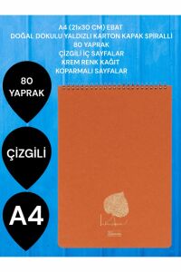 ÇİZGİLİ A4 (21x30 CM) 80 YAPRAK KARTON KAPAK SPİRALLİ KREM RENK SAYFALAR ÜSTTEN AÇILIR LİNDEN