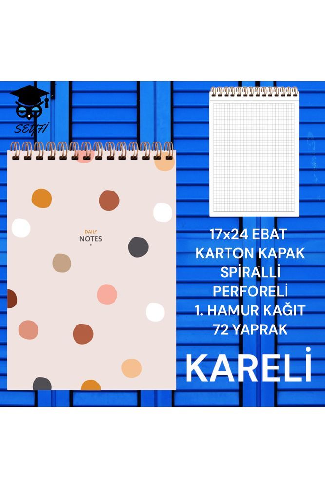 17X24 CM KARELİ 72 YAPRAK ÜSTTEN AÇILIR KARTON KAPAK TELLİ DEFTER BEYAZ SAYFA 1.HAMUR KAĞIT PERFORE