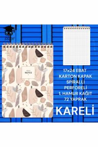 17X24 CM KARELİ 72 YAPRAK ÜSTTEN AÇILIR KARTON KAPAK TELLİ DEFTER BEYAZ SAYFA 1.HAMUR KAĞIT PERFORE