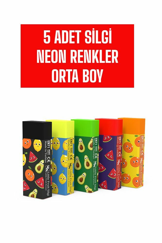 5 ADET SİLGİ NEON RENKLER  ORTA BOY