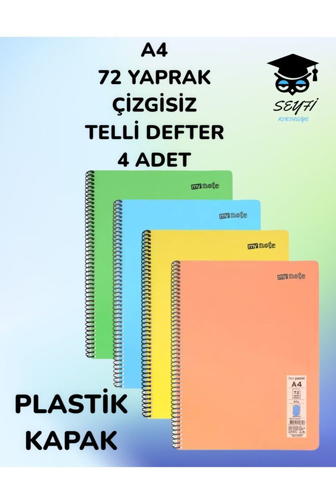 A4 72 YAPRAK ÇİZGİSİZ TELLİ DEFTER 4 ADET