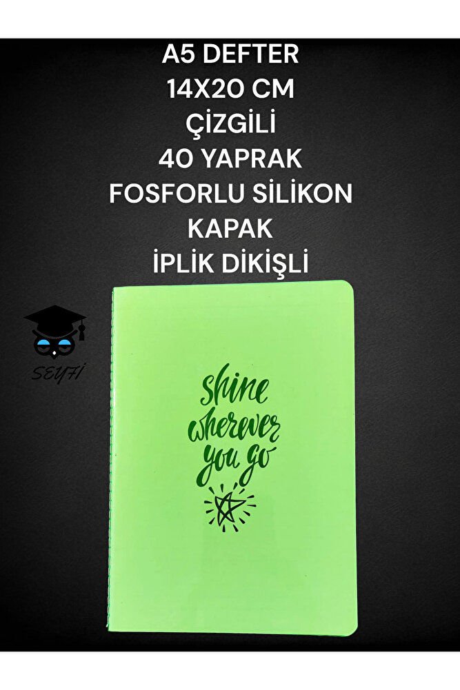 A5 DEFTER 14X20 CM ÇİZGİLİ 40 YAPRAK FOSFORLU SİLİKON KAPAK İPLİK DİKİŞLİ