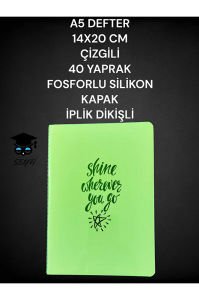 A5 DEFTER 14X20 CM ÇİZGİLİ 40 YAPRAK FOSFORLU SİLİKON KAPAK İPLİK DİKİŞLİ