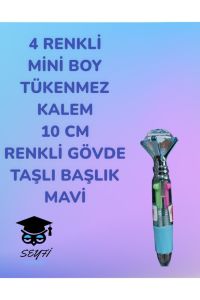 4 RENKLİ  MİNİ BOY TÜKENMEZ KALEM 10 CM  RENKLİ GÖVDE TAŞLI BAŞLIK ÇOK RENKLİ TÜKENMEZ KALEM