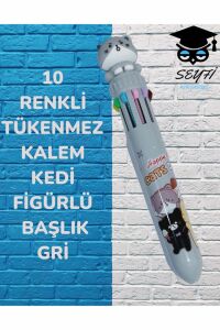 10 RENKLİ TÜKENMEZ KALEM KEDİ FİGÜRLÜ BAŞLIK