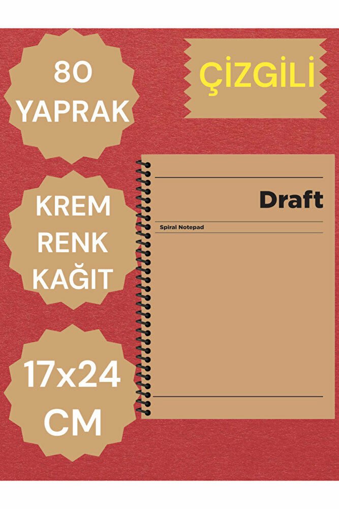 ÇİZGİLİ 17X24 CM SERT KAPAK NOT DEFTERİ KREM RENK KAĞIT 80 YAPRAK