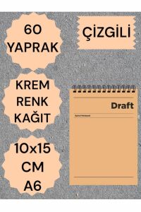 KARELİ 10X15 CM  A6 ÜSTTEN AÇILIR NOT DEFTERİ KREM RENK KAĞIT  60 YAPRAK