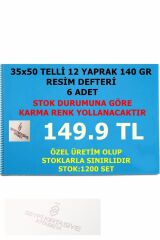 6 Adet 35x50 12 Yaprak 140 Gr Plastik Kapak Telli Resim Defteri 12 Yaprak