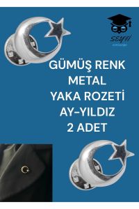 GÜMÜŞ RENK  METAL YAKA ROZETİ AY-YILDIZ 2 ADET