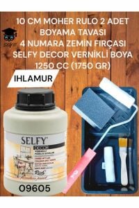 Selfy Decor 1250 Cc (1750 Gr) Akrilik Kendinden Vernikli Dolap Boyama Seti rulo fırça tava zımpara