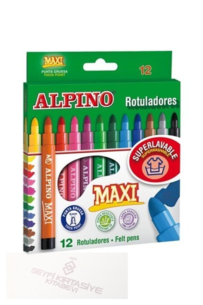 Alpino Maxi Keçeli Kalem Jumbo Keçe Uçlu Kalem 12 Renk 12'li