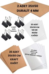 35X50 CM DURALİT ÇİZİM KAĞITLARI SETİ KRAFT BRİSTOL RESİM KAĞIDI KLİPS