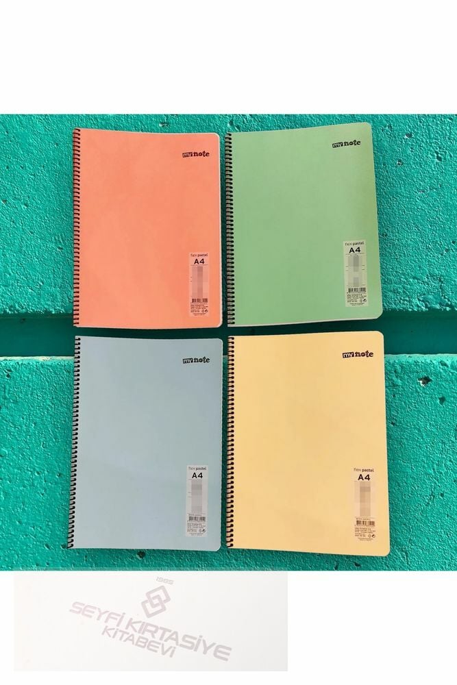 4 Adet A4 100 Yaprak Çizgili Telli Pastel Renkler Plastik Kapak Defter 60gr Beyaz Sayfa (karma Renk)