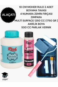 Multi Surface 1250 cc (1750 Gr) Akrilik Boyama Seti TAVA RULO FIRÇA ZIMPARA VERNİK DOLAP BOYAMA SETİ