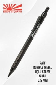 RAFF METAL GÖVDE 0.5 MM SİYAH RENK UÇLU KALEM METAL VERSATİL KALEM