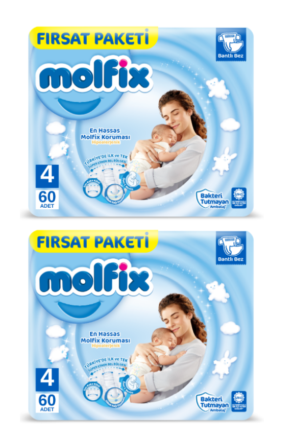 Molfix Fırsat Paketi Cırtlı Bebek Bezi 4 (Maxi) Beden-60x2 120 Adet