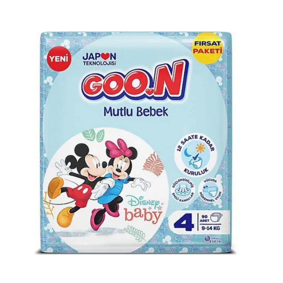 Goon Mutlu Bebek Aylık Fırsat Paketi Cırtlı Bebek Bezi 4 (Maxi) Beden-90 Adet