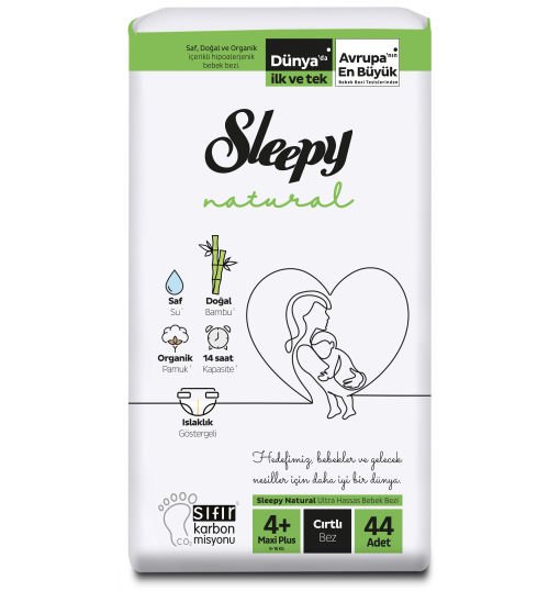 Sleepy Natural Cırtlı Bebek Bezi 4+ (Maxi Plus) Beden-44 Adet