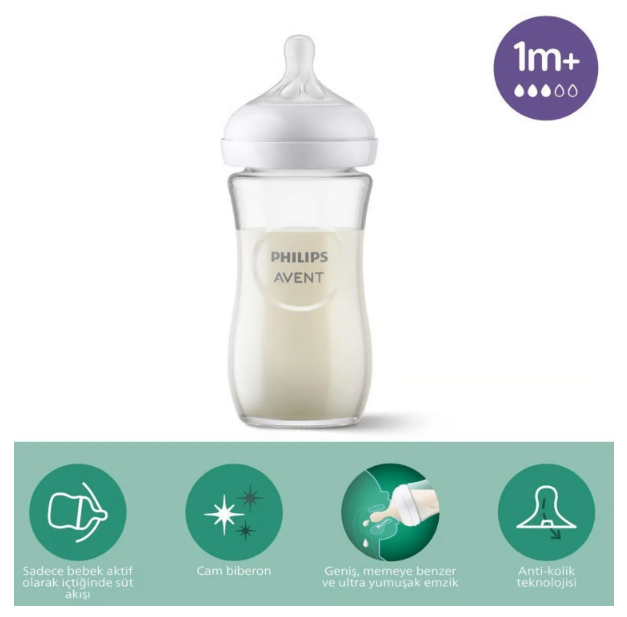 Avent Doğal Tepkili Cam Biberon, 240ml, 1+ Ay 74SCY933/01