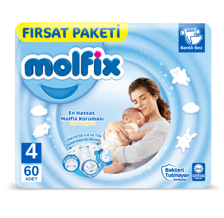 Molfix Fırsat Paketi Cırtlı Bebek Bezi 4 (Maxi) Beden-60 Adet