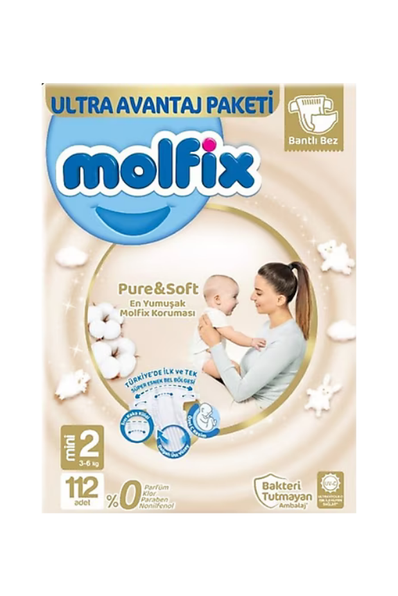 Molfix Ultra Avantaj Pure Soft Cırlı Bebek Bezi 2 mini 112 adet