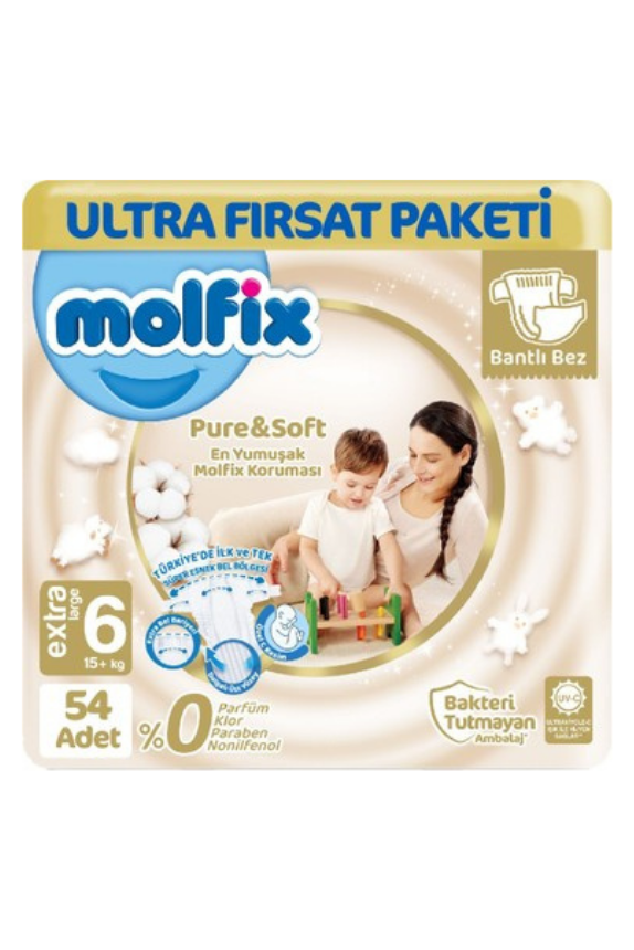 Molfix Ultra Avantaj Pure Soft Cırtlı Bebek Bezi 6 extra large 54 adet