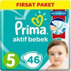 Prima Aktif Bebek Fırsat Paketi Cırtlı Bebek Bezi 5 (Junıor) Beden-46 Adet