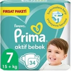 Prima Aktif Bebek Fırsat Paketi Cırtlı Bebek Bezi 7 (XXL) Beden-34 Adet