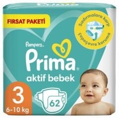Prima Aktif Bebek Fırsat Paketi Cırtlı Bebek Bezi 3 (Midi) Beden-62 Adet