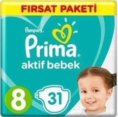 Prima Aktif Bebek Fırsat Paketi Cırtlı Bebek Bezi 8 (XXXL) Beden-31 Adet