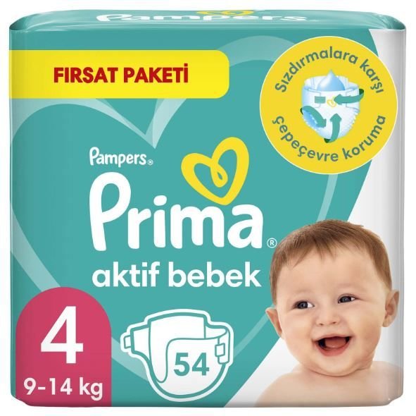 Prima Aktif Bebek Fırsat Paketi Cırtlı Bebek Bezi 4 (Maxi) Beden-54 Adet