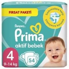 Prima Aktif Bebek Fırsat Paketi Cırtlı Bebek Bezi 4 (Maxi) Beden-54 Adet