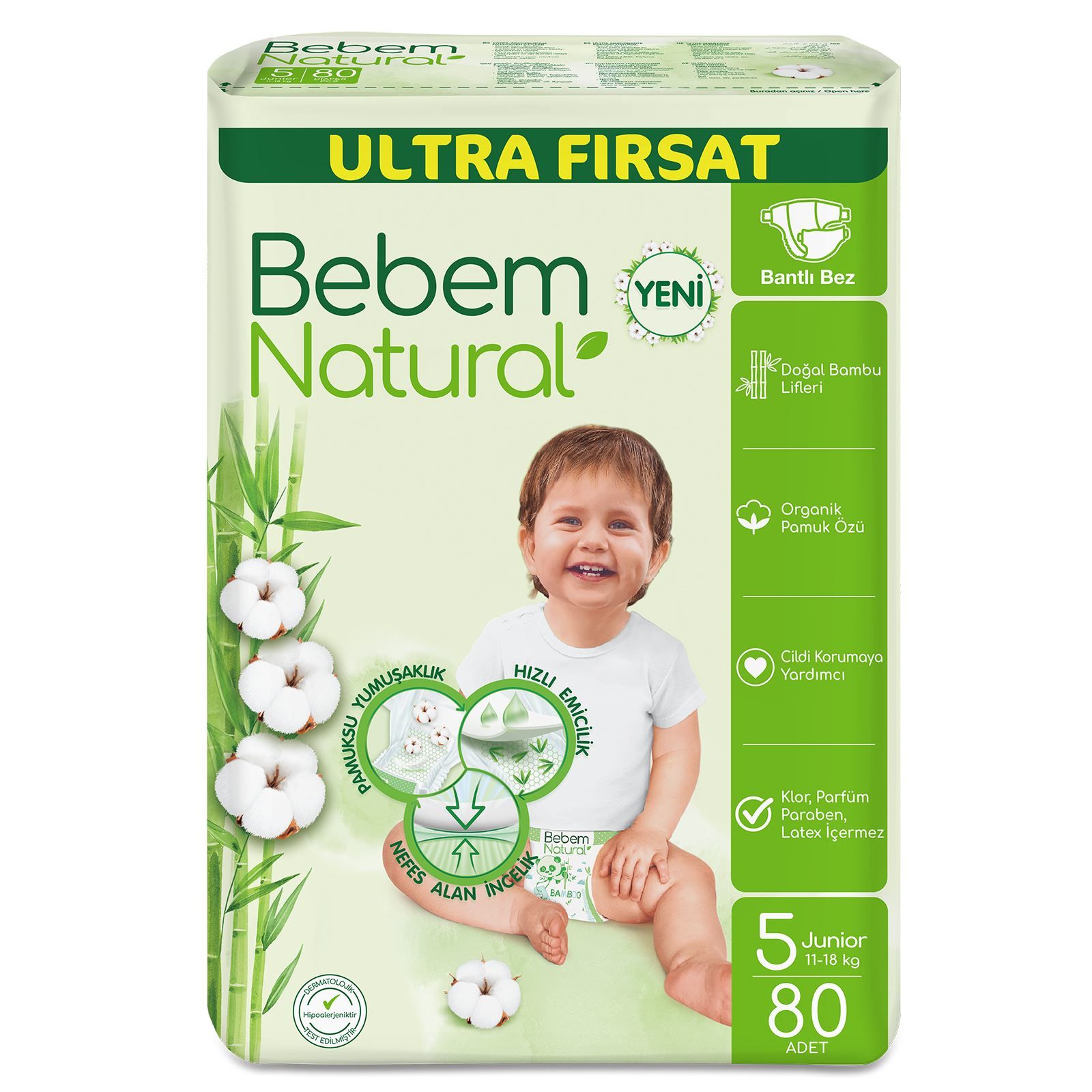 Bebem Ultra Fırsat Paketi Cırtlı Bebek Paketi 5 (Junıor) Beden-80 Adet