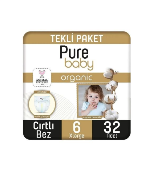 Pure Baby Organik Cırtlı Bebek Bezi 6 (XL) Beden-32 Adet