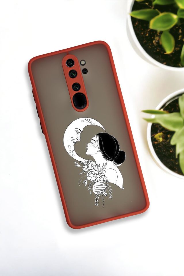 Xiaomi Redmi Note 8 Pro Uyumlu Moon and Women Desenli Buzlu Şeffaf Lüx Telefon Kılıfı