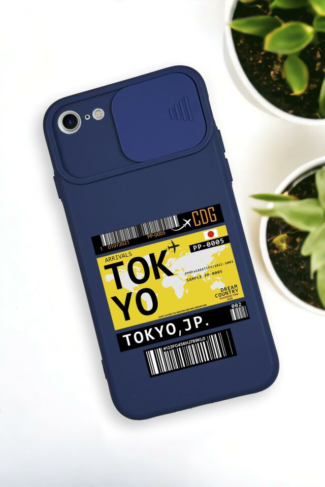 iPhone 6 Plus Uyumlu Tokyo Ticket Desenli Kamera Koruma Slider Kapaklı Silikonlu Telefon Kılıfı