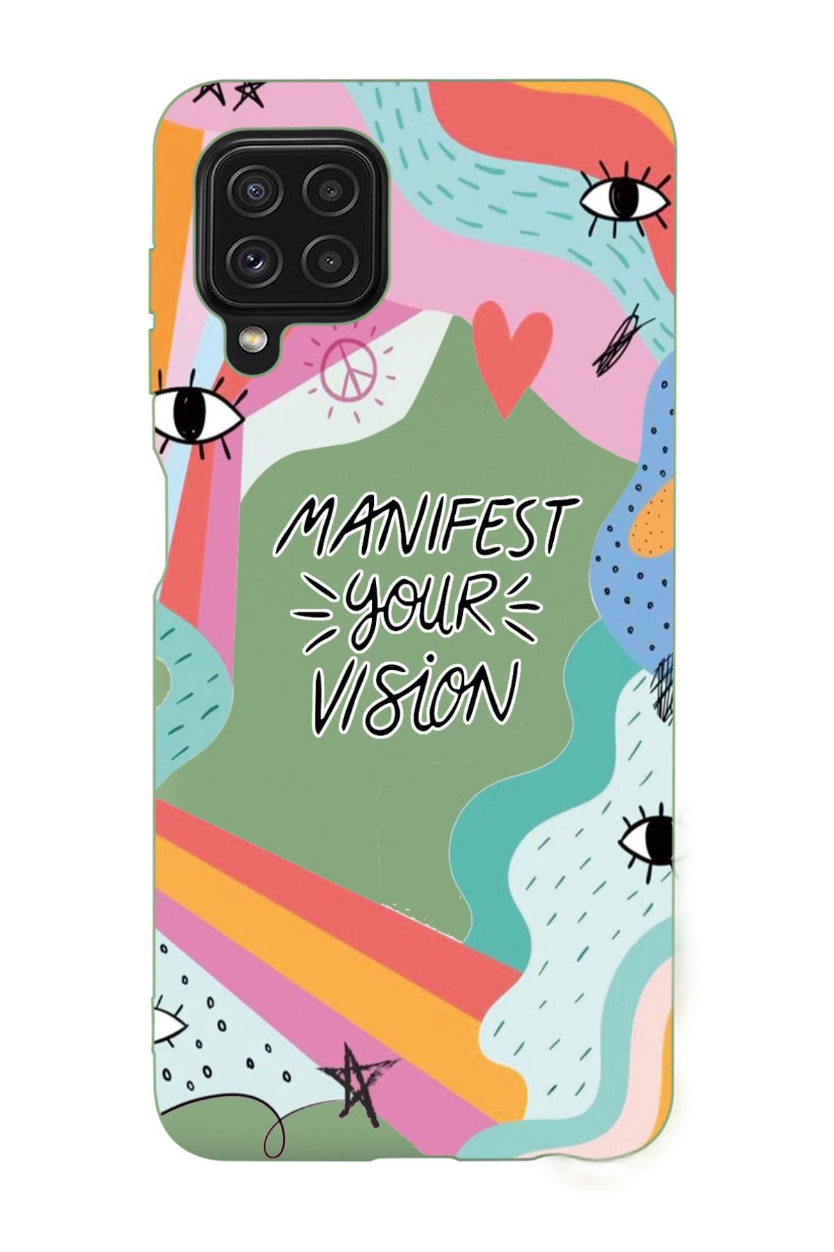 Galaxy M32 Uyumlu Manifest Your Vision Desenli Premium Silikonlu Lansman Telefon Kılıfı