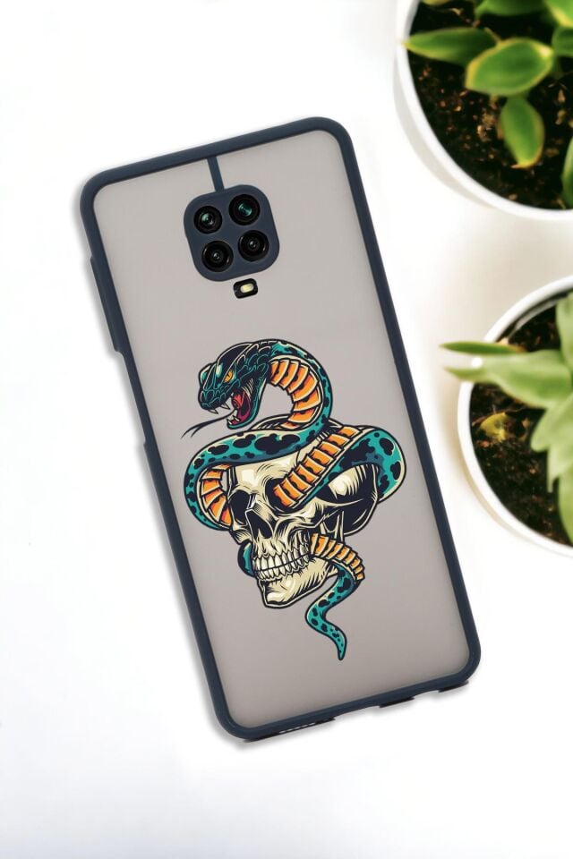 Xiaomi Redmi Note 9 Pro Uyumlu Skull & Snake Desenli Buzlu Şeffaf Lüx Telefon Kılıfı