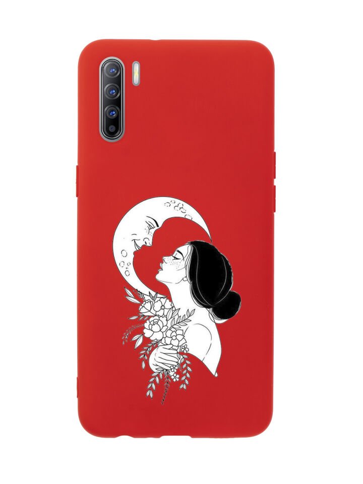Oppo Reno 3 Moon & Woman Desenli Premium Silikonlu Telefon Kılıfı